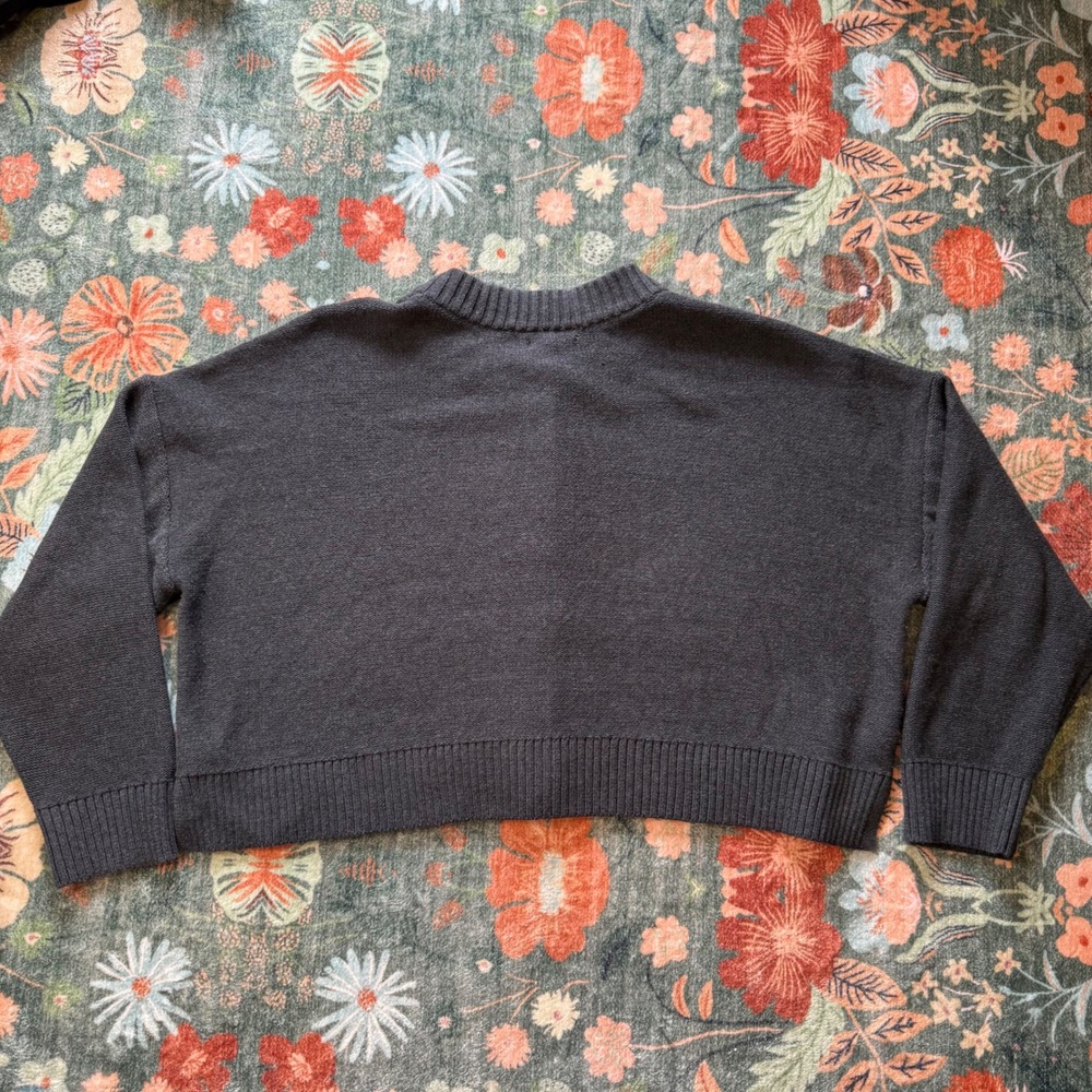Quince 100% Organic Cotton Cropped Cardigan Charcoal Gray XL - Picture 10 of 10